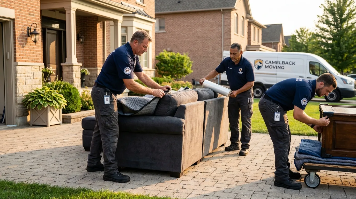 Large estate moving crew wrapping furniture in Groveland, MA